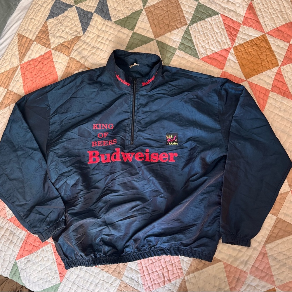 Vintage ‘80s ‘90s Budweiser windbreaker anorak parka quarter zip light jacket